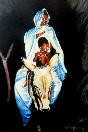 Painting titled "Balade nocturne" by Gerard Monborren, Original Artwork, Oil Mounted on Wood Stretcher frame
