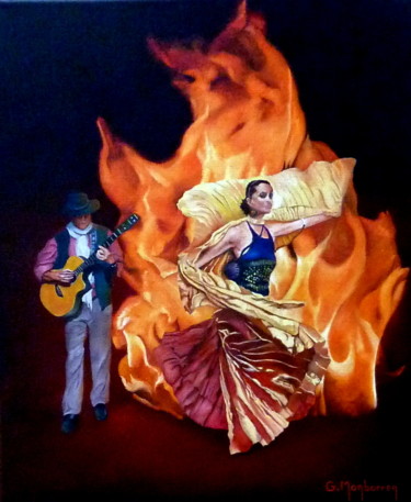 Peinture intitulée "danse enflammée" par Gerard Monborren, Œuvre d'art originale, Huile