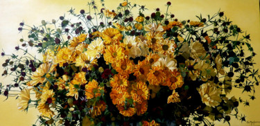 Peinture intitulée "fleurs ensoleillées" par Gerard Monborren, Œuvre d'art originale, Huile