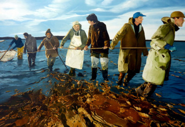 Peinture intitulée "Pêcheurs de l'étang…" par Gerard Monborren, Œuvre d'art originale, Huile