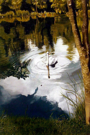 Painting titled "cygne se l'Alleu" by Gerard Monborren, Original Artwork, Oil