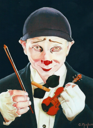 Painting titled "clown au violon" by Gerard Monborren, Original Artwork, Oil
