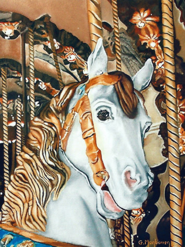 Painting titled "cheval-de-bois" by Gerard Monborren, Original Artwork, Oil