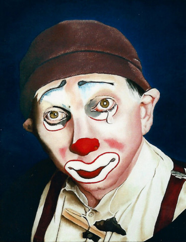 Painting titled "clown-triste" by Gerard Monborren, Original Artwork, Oil