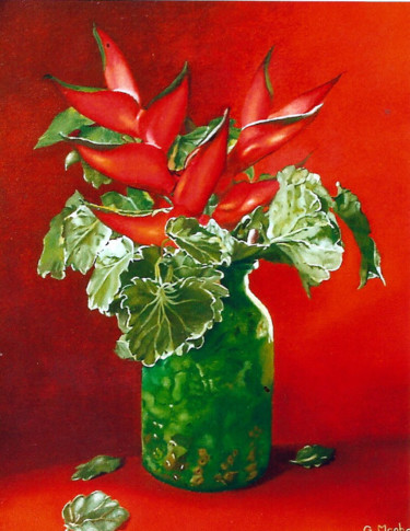 Malerei mit dem Titel "fleurs des iles" von Gerard Monborren, Original-Kunstwerk, Öl
