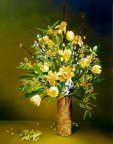 Painting titled "fleurs-jaune" by Gerard Monborren, Original Artwork, Oil