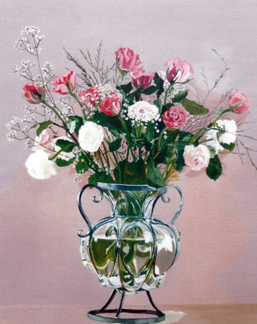 Malerei mit dem Titel "fleurs roses 2" von Gerard Monborren, Original-Kunstwerk, Öl