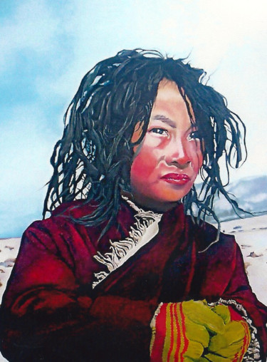 Peinture intitulée "tibétain 2" par Gerard Monborren, Œuvre d'art originale, Huile