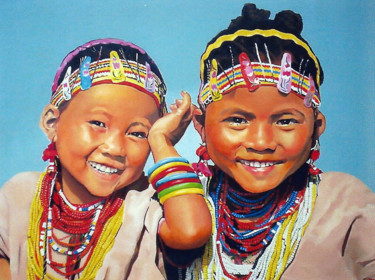 Peinture intitulée "sourire d'Asie 2" par Gerard Monborren, Œuvre d'art originale, Huile