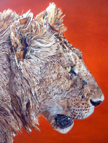 Painting titled "jeune lion" by Gerard Monborren, Original Artwork, Oil