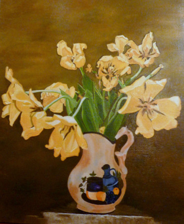 Peinture intitulée "tulipes en mouvement" par Gerard Monborren, Œuvre d'art originale, Huile