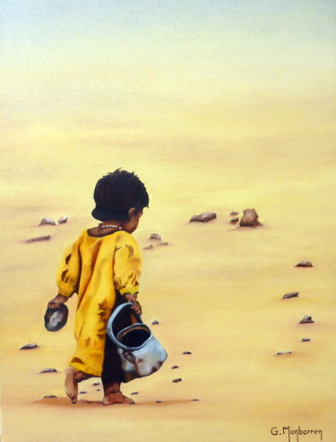 Painting titled "enfant du désert 2" by Gerard Monborren, Original Artwork, Oil