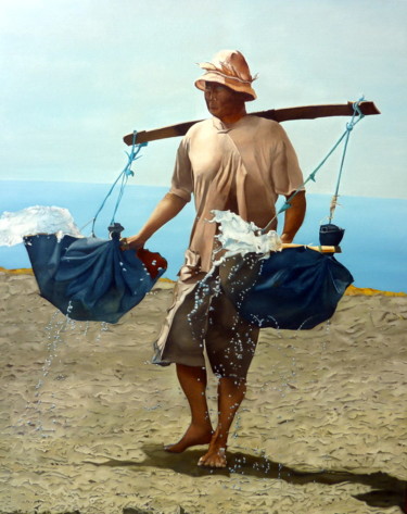 Painting titled "porteur d'eau 1" by Gerard Monborren, Original Artwork, Oil