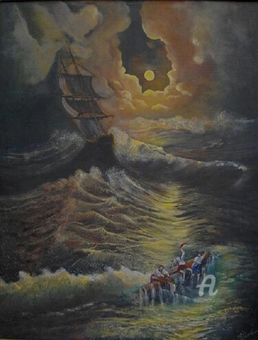 Pittura intitolato "Les naufragés du cl…" da Gérard Pinel, Opera d'arte originale, Olio