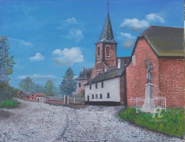 Pintura intitulada "Mon village LA FLAM…" por Gérard Pinel, Obras de arte originais, Óleo