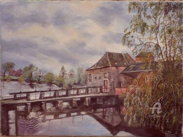 Peinture intitulée "Moulin à eau dans l…" par Gérard Pinel, Œuvre d'art originale, Huile