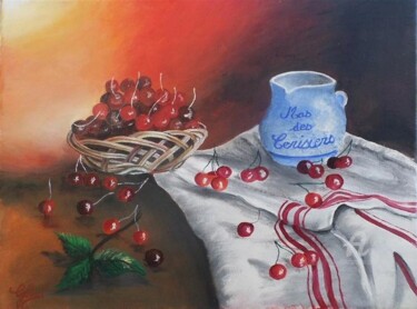 Painting titled "Les cerises" by Gérard Pinel, Original Artwork, Oil