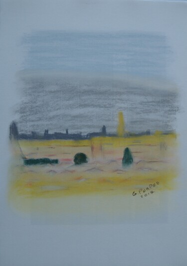 Drawing titled "paysage urbain" by Gerard Pompee, Original Artwork, Pastel
