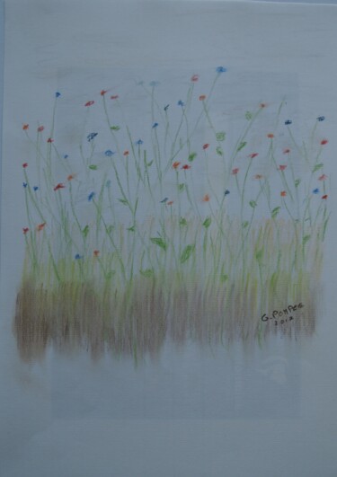 Tekening getiteld "champ de fleur" door Gerard Pompee, Origineel Kunstwerk, Pastel