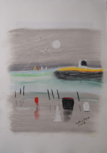 Drawing titled "paysage breton" by Gerard Pompee, Original Artwork, Pastel