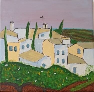 Painting titled "Village" by Gerard Pompee, Original Artwork, Acrylic Mounted on Wood Stretcher frame