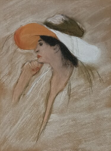 Peinture intitulée "Femme aux chapeaux" par Gerard Pompee, Œuvre d'art originale, Pastel