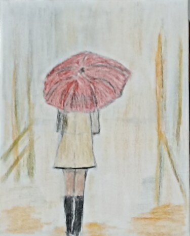 Malerei mit dem Titel "Sous la pluie" von Gerard Pompee, Original-Kunstwerk, Pastell Auf Keilrahmen aus Holz montiert