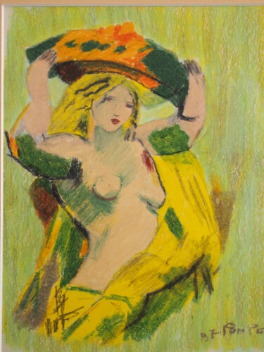 Pintura titulada "Femme Au Chapeau" por Gerard Pompee, Obra de arte original, Pastel