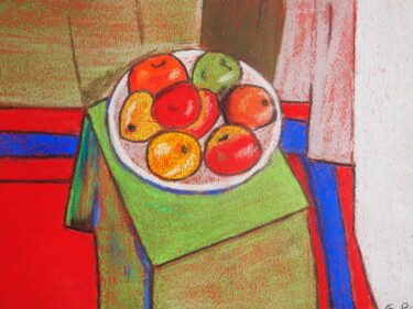 Painting titled "Coupe De Fruits" by Gerard Pompee, Original Artwork, Pastel