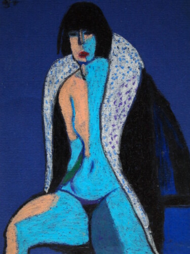 Painting titled "Femme Bleu" by Gerard Pompee, Original Artwork, Oil