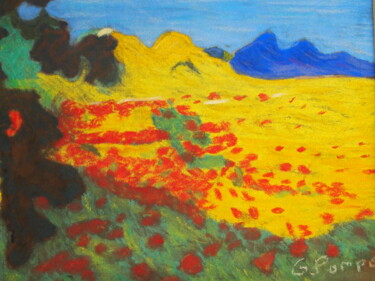 Painting titled "COQUELICOT" by Gerard Pompee, Original Artwork, Pastel