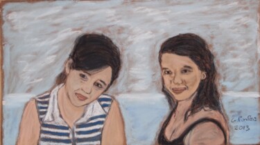 Peinture intitulée "deux jeunes filles…" par Gerard Pompee, Œuvre d'art originale
