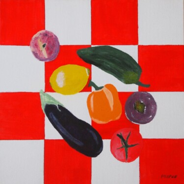 Painting titled "nature morte" by Gerard Pompee, Original Artwork, Acrylic Mounted on Wood Stretcher frame