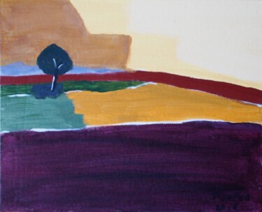 Painting titled "l'arbre dans les ch…" by Gerard Pompee, Original Artwork, Acrylic Mounted on Cardboard