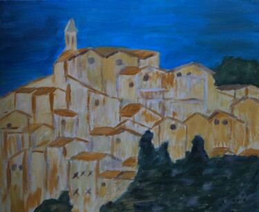 Painting titled "village de peillon…" by Gerard Pompee, Original Artwork, Acrylic Mounted on Wood Stretcher frame