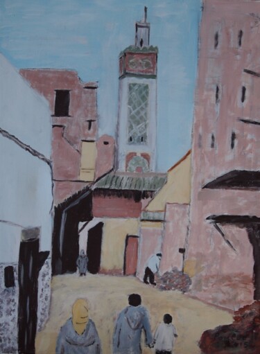Painting titled "souk de fes au maroc" by Gerard Pompee, Original Artwork, Acrylic