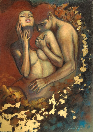 Drawing titled "L'AUTOMNE" by Gérard Rombi, Original Artwork, Pastel Mounted on Cardboard