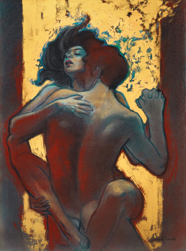 Drawing titled "PASSION" by Gérard Rombi, Original Artwork, Pastel Mounted on Cardboard