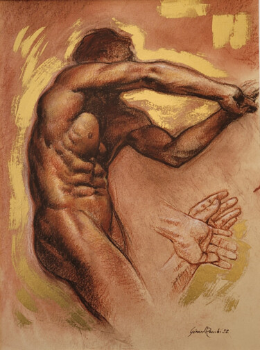 Drawing titled "LE GLADIATEUR" by Gérard Rombi, Original Artwork, Pastel Mounted on Cardboard