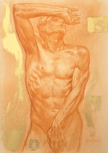 Рисунок под названием "L'ESCLAVE" - Gérard Rombi, Подлинное произведение искусства, Пастель Установлен на картон