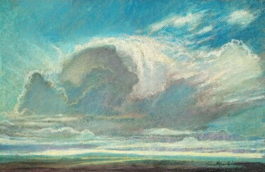 Drawing titled "LE NUAGE" by Gérard Rombi, Original Artwork, Pastel Mounted on Cardboard