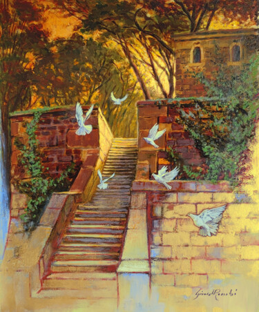Painting titled "L'escalier" by Gérard Rombi, Original Artwork, Oil