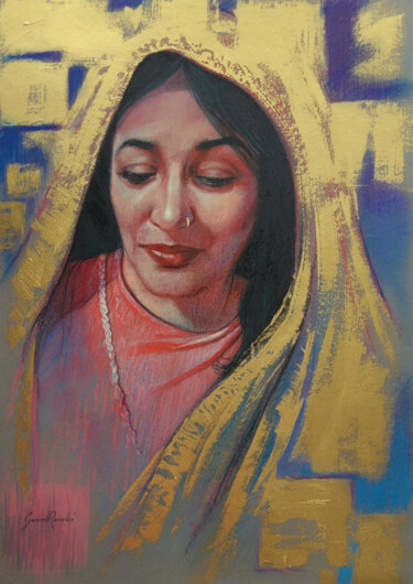 Dibujo titulada "MYRIAM" por Gérard Rombi, Obra de arte original, Pastel Montado en Cartulina