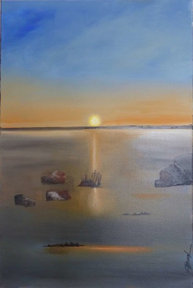 Coucher de soleil à Noirmoutier Peinture intitulée "Coucher de soleil à…" par Gérard Roussel, Œuvre d'art originale, Huile