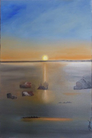 Painting titled "Coucher de soleil à…" by Gérard Roussel, Original Artwork, Oil