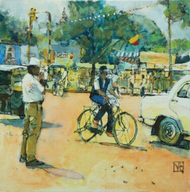 Pintura titulada "Cycliste de Mysore" por Gérard Valluet, Obra de arte original, Oleo