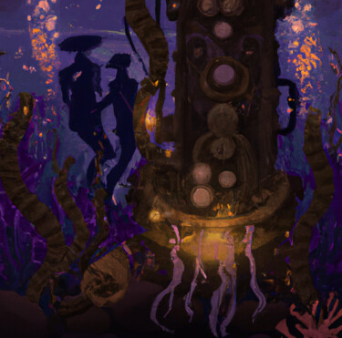 Arte digital titulada "Steampunk Ocean Dep…" por Gerard Yadav, Obra de arte original, Imagen generada por IA