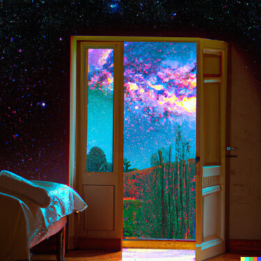 Digitale Kunst mit dem Titel "Starry Nightfall" von Gerard Yadav, Original-Kunstwerk, KI-generiertes Bild