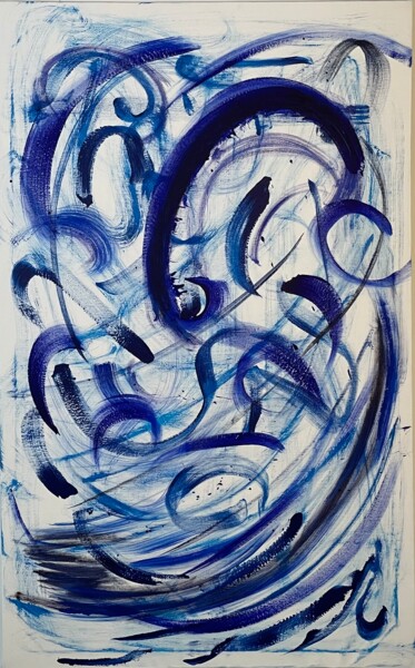 Schilderij getiteld "Bleu" door G. Bartist, Origineel Kunstwerk, Acryl Gemonteerd op Frame voor houten brancard