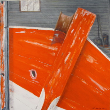 Peinture intitulée "grande barque rouge" par Gerard Dugardin, Œuvre d'art originale